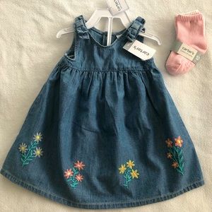 Carter’s 9 month denim dress with 3 pairs of socks